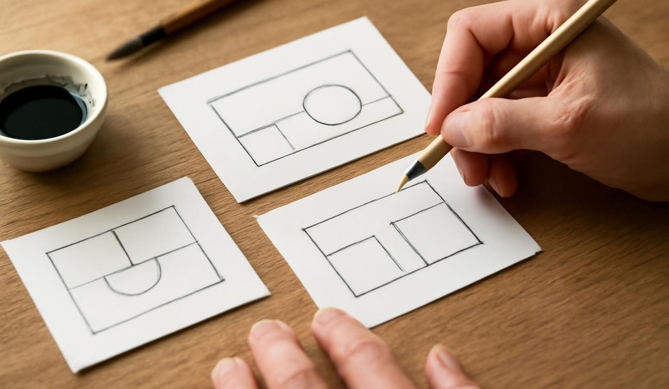 Thumbnail sketches showing composition variations